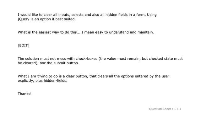 jQuery : How to clear all inputs, selects and also hidden fields in a form using jQuery? смотреть онлайн