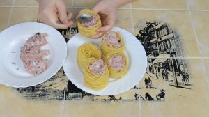 Макароны гнезда. Вкусный и простой ужин за 15 минут.