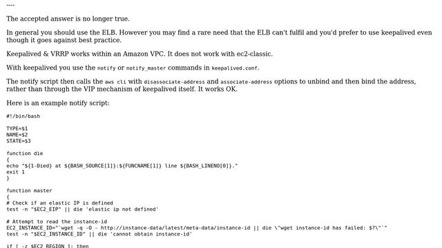 Is it not possible to use keepalived in EC2 2 Solutions!!