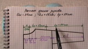 Расчет длины рукава для изделия со спущенным плечом.