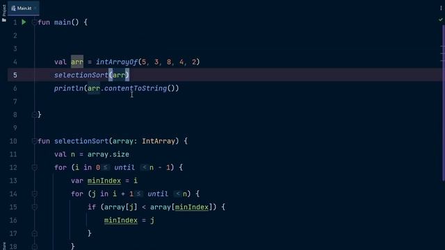 Selection Sort Algorithm in Kotlin