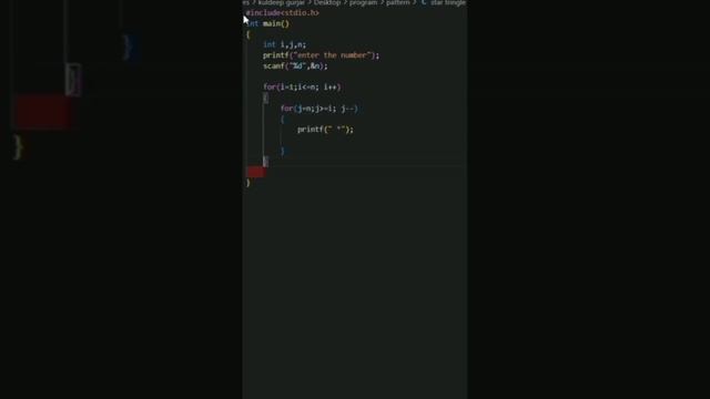 Star Triangle pattern in c #programming #coding #coder #video #python #subscribe #support