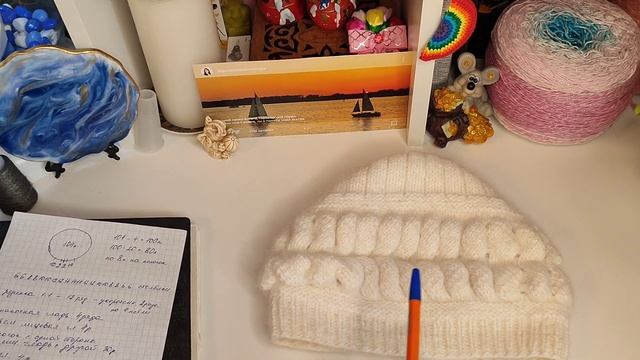 МК - описание/шапка из пуха норки с узором азиатский колосок, с добавлением ализе супервош