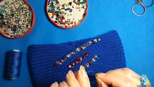 Повязка на голову украшаем #вязаниеспицами