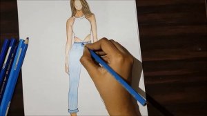 How to draw jeans pant with color pencils/How to draw denim/ Fashion illustration easy tutorial #13