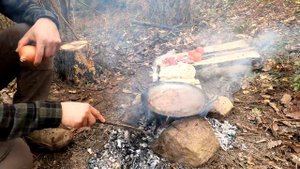 Building a Hunter Hut with a Fireplace - Bushcraft Shelter from Wood and Clay (Part:2)