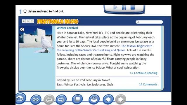 Excel 9th grade. Module 6. Festivals blog
