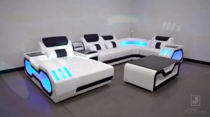 Omont Modern Leather Sectional with Console | Futuristic Furniture  | Jubilee Furniture