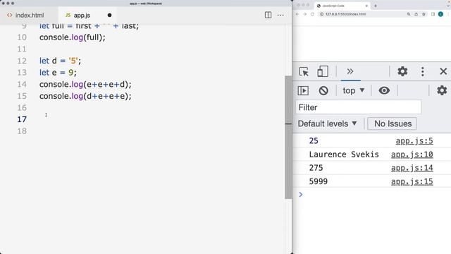 Learn JavaScript free lesson JavaScript Operators coding example