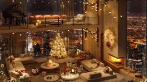 Festive Jazz Escape - Cozy Apartment Ambiance with Christmas Jazz Music and Snow on Window 🎄❄️