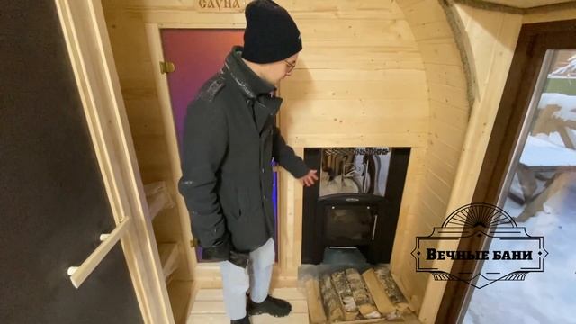 Шикарная баня Викинг с козырьком, панорамным окном и террасой