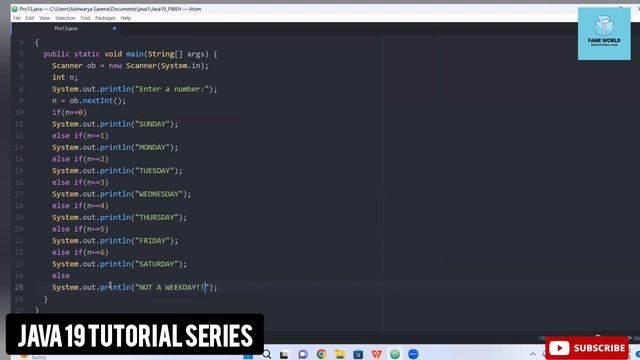 #21 - Java 19 Series | if-else ladder |  Weekday Program