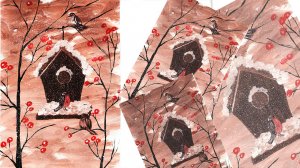 Как нарисовать скворечник. Рисуем зимний пейзаж с детьми. Правополушарное рисование.