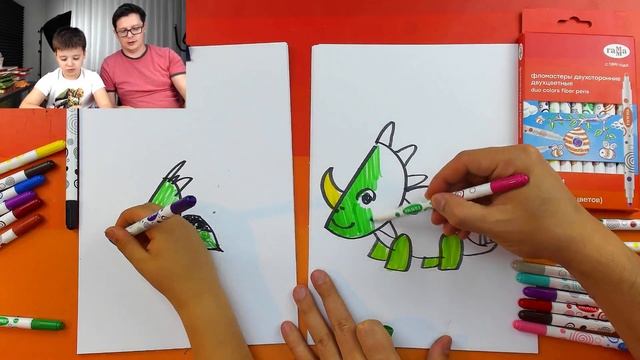 Как нарисовать ДИНОЗАВРА рисуем с Ромой - уроки рисовния от РыбаКит смотреть онлайн