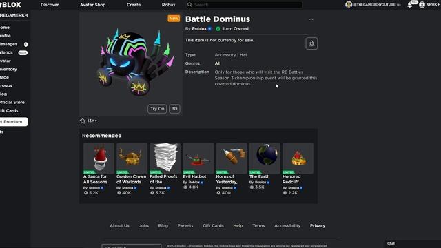 FREE ACCESSORY! HOW TO GET Battle Dominus ROBLOX RB BATTLES! All Free Items on Roblox смотреть онлайн