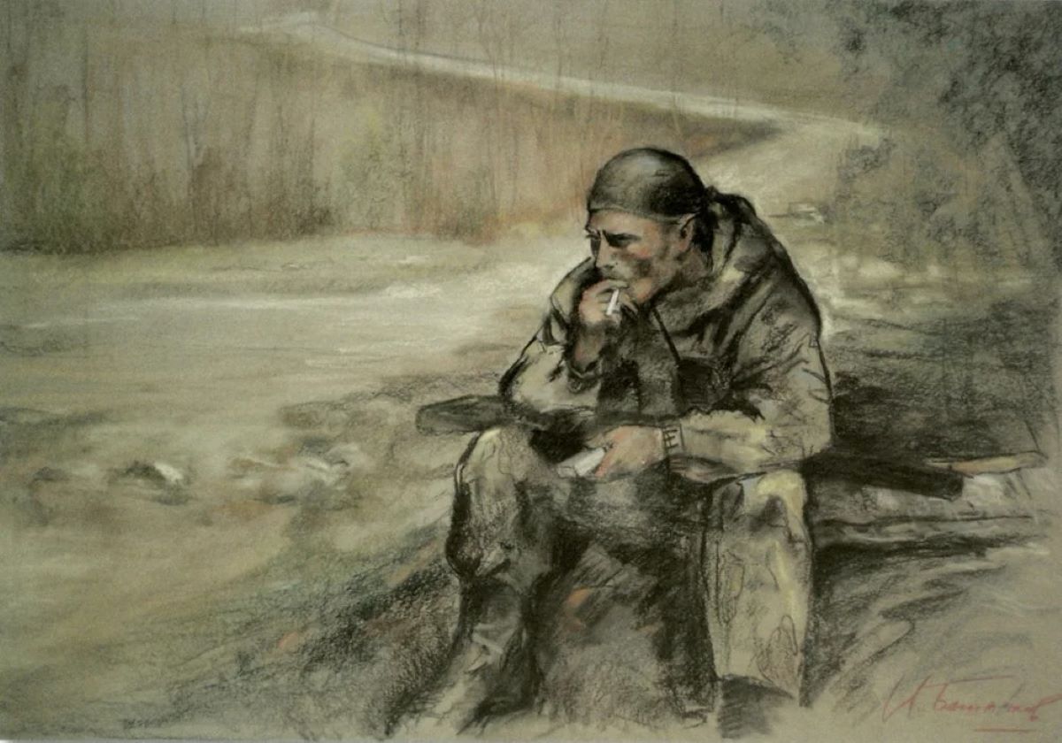 Уставший русский солдат