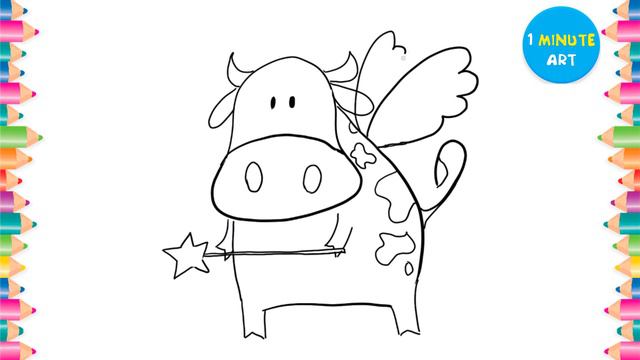 1 Minute Art - How to Draw a Flying Cow