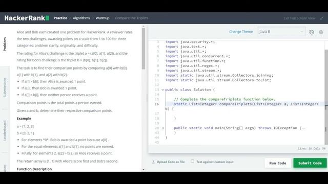 Compare the triplets HackerRank solution in java [Simple Approach] codedecks