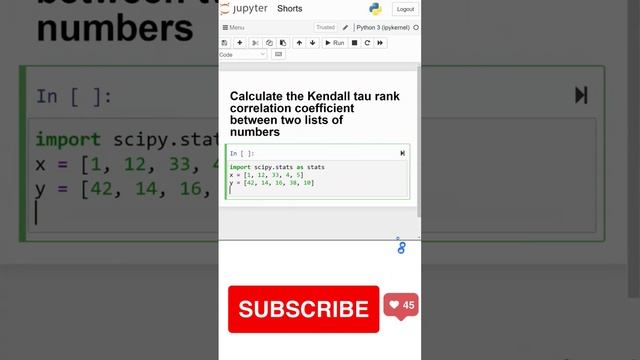 Calculate the Kendall tau rank correlation coefficient between two lists of numbers