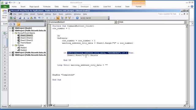Delete Row Where Certain Conditions are Met - Microsoft Excel 2010 VBA Programming for Beginners (6 смотреть онлайн
