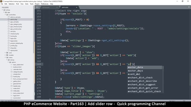 #163 PHP Ecommerce website development | Add slider row | MVC OOP - Quick programming