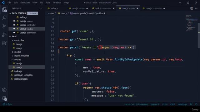 JavaScript Full Stack Developer COURSE: Separate Functionalities from Routes and Create Controllers