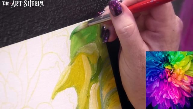 Rainbow Flower acrylic painting tutorial step by step Live Stream | TheArtSherpa