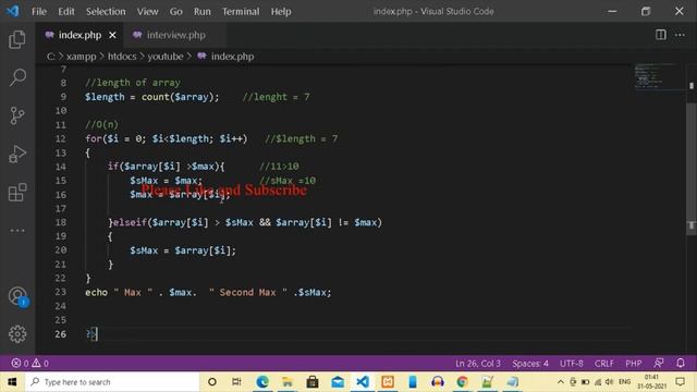 Find Largest and Second largest number in array   php interview questions