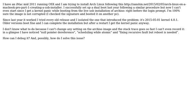 Unix & Linux: How to debug a kernel panic on boot with archiso? смотреть онлайн