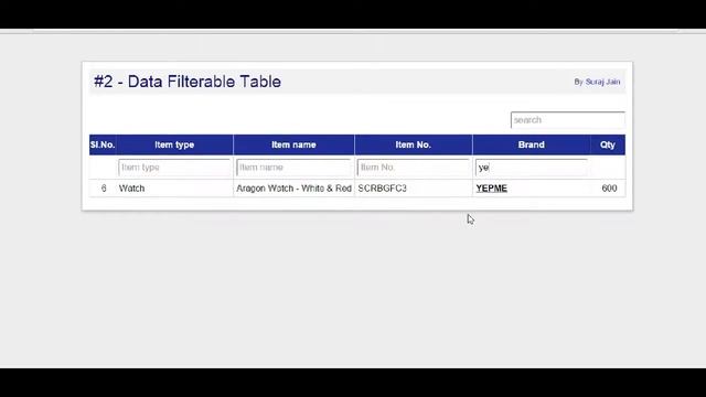 Programming Logic - #2  [HTML/JQUERY Table Filter]