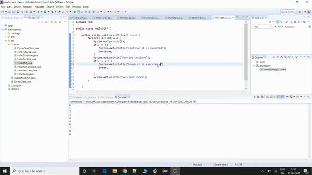 Break vs Continue statement in java - Demo - Tutorial for beginners !