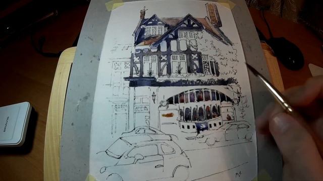 Postcard watercolor "Architectural building" / Открытка акварелью "Архитектурное здание"