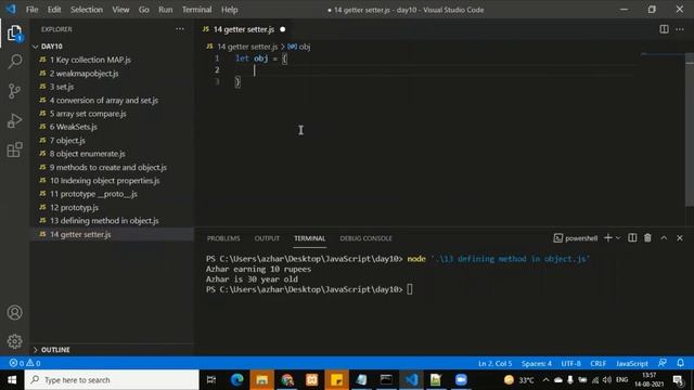 Day 10 Part 9 JavaScript Object methods and getter & setter and deleting property