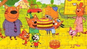 ТРИ КОТА - Коржик, Компот и Карамелька на дне рождении с друзьями. Пазлы из мультика Три кота.