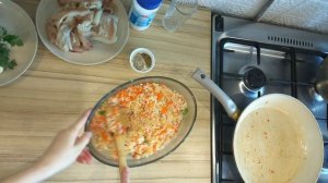 Минтай с рисом и овощами в духовке
Pollock with rice and vegetables in the oven