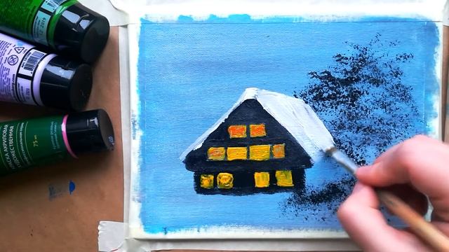 Как нарисовать ЗИМНИЙ ДОМ | Зимний пейзаж | Урок рисования для начинающих | Новогодний рисунок