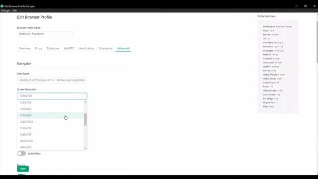 Как скрыть разрешение экрана в GoLogin