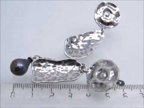 Серьги асимметричные модерн жемчуг чёрный барочный посеребрение 2507