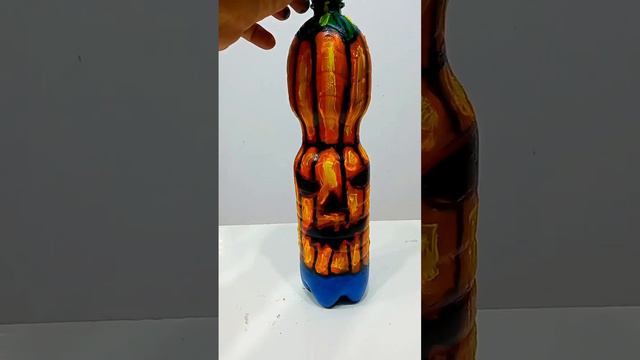 Double Face Halloween Pumpkin Figurine (Vase) Created out of Recycled Plastic Bottles . Recycled Ar