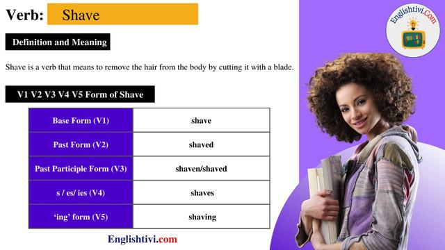 Shave V1 V2 V3 V4 V5 Base Form, Past Simple, Past Participle Form of shave | Englishtivi.com смотреть онлайн