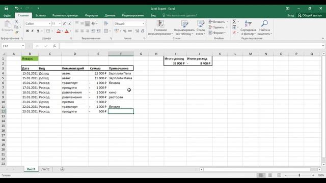 СЕМЕЙНЫЙ БЮДЖЕТ В EXCEL