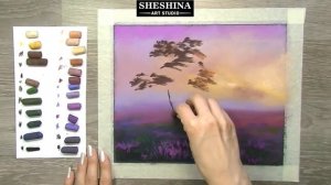How to draw a sunrise on a lavender field with soft pastels ? LANDSCAPES