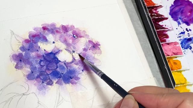 Greeting Card Series 4- Hydrangea-Watercolor Painting Flowers. Post Card -Tutorial Step by Step смотреть онлайн