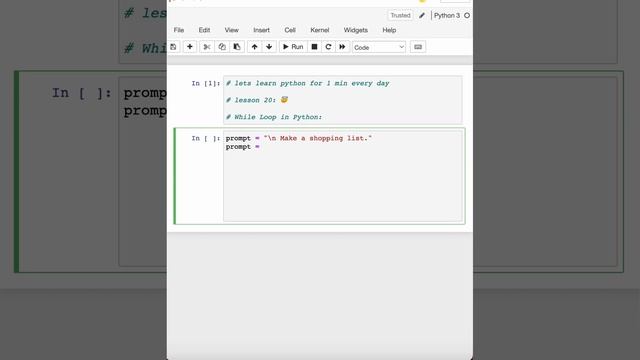 1 minute python| While Loop in python| lesson 20