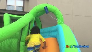 HUGE EGGS Surprise Toys Challenge with Inflatable water slide