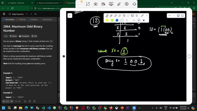 2864. Maximum Odd Binary Number || LeetCode POTD || Explained in HINDI