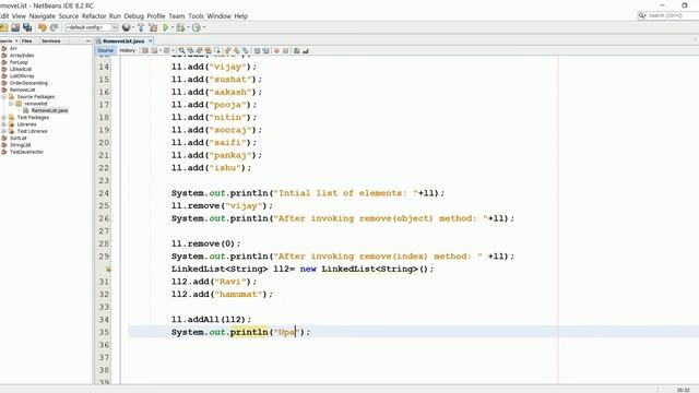Array Remove Method In Java ||  Linked List Array Remove in Netbeans || Java me Remove Method Use