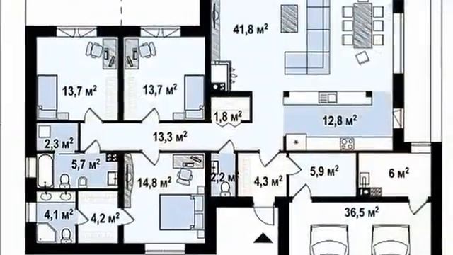 Zx78 Одноэтажный дом с плоской кровлей, тремя спальнями и гаражом на две машины смотреть онлайн