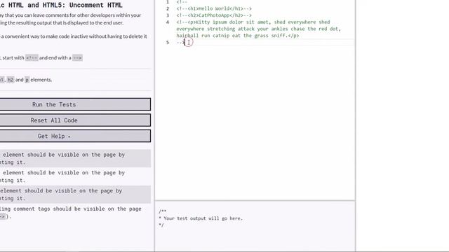 Как комментировать и раскомментировать HTML элементы h1, h2, p смотреть онлайн