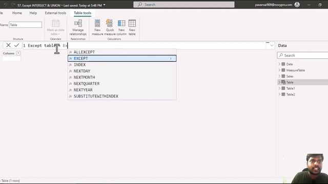 DAX | Power BI | Table Manipulation | Except, Intersect and Union Functions